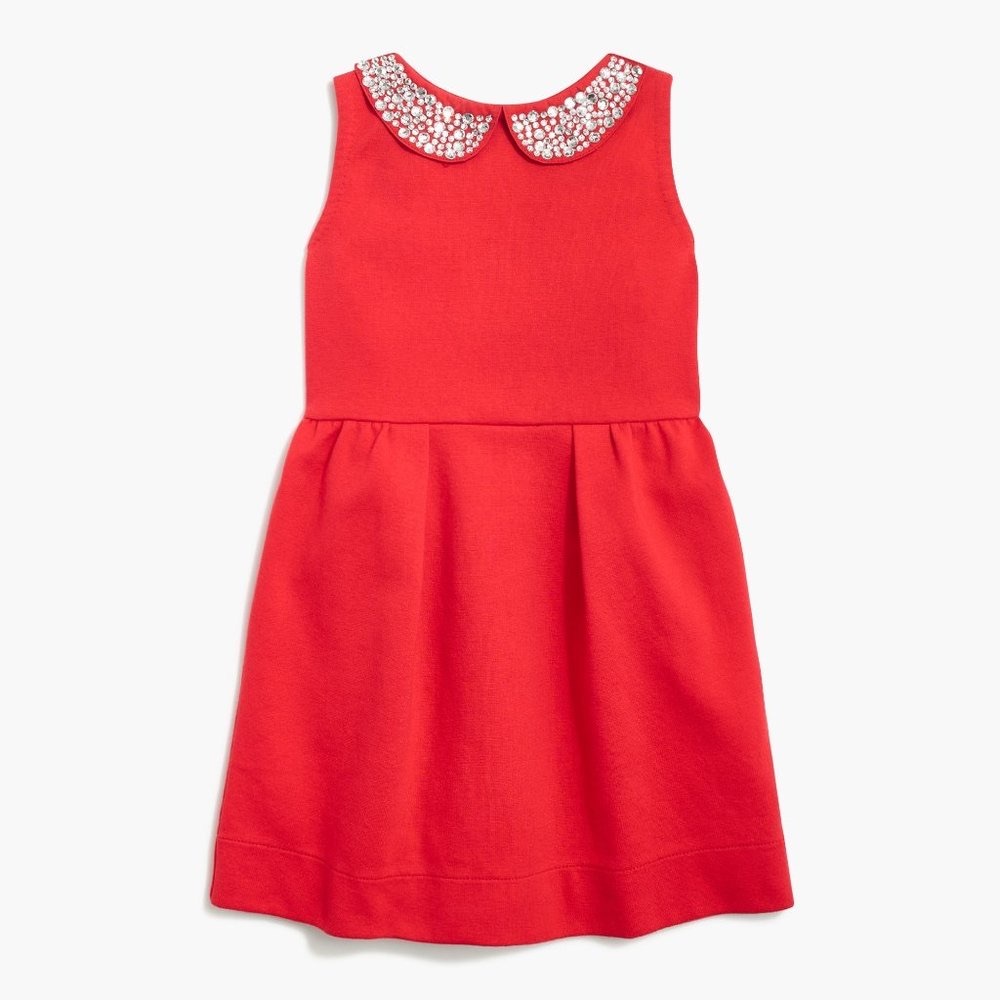 Crewcuts J.Crew Girls Christmas Rhinestone Jeweled Collar Red Dress Size 8